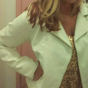 White Faux Leather Moto Jacket Size XL Deb